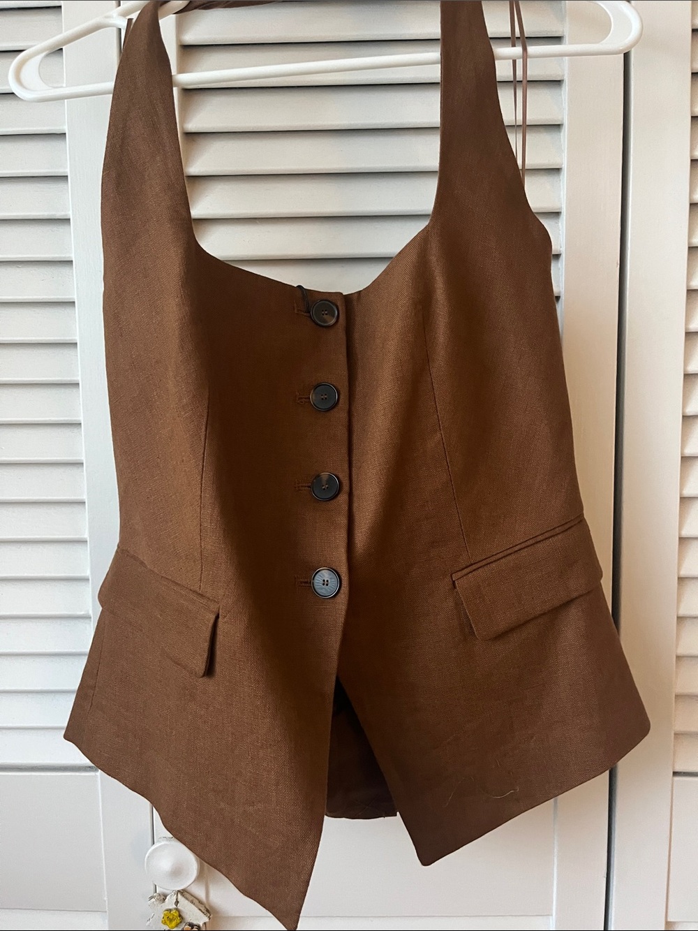 Mango Brown Button-Front Sleeveless Vest